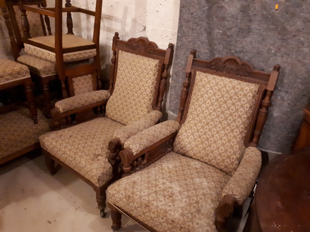 Late 19th century 9 piece oak drawing room suite View VII