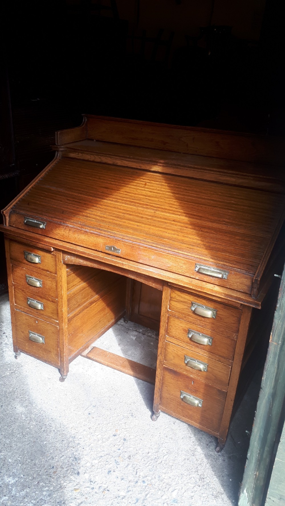 Neat Early 20th century tambour top desk View II