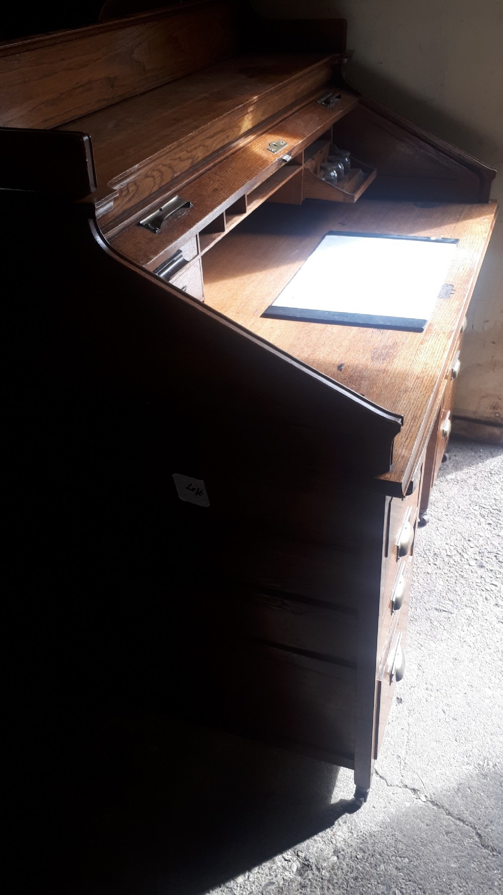 Neat Early 20th century tambour top desk View VI
