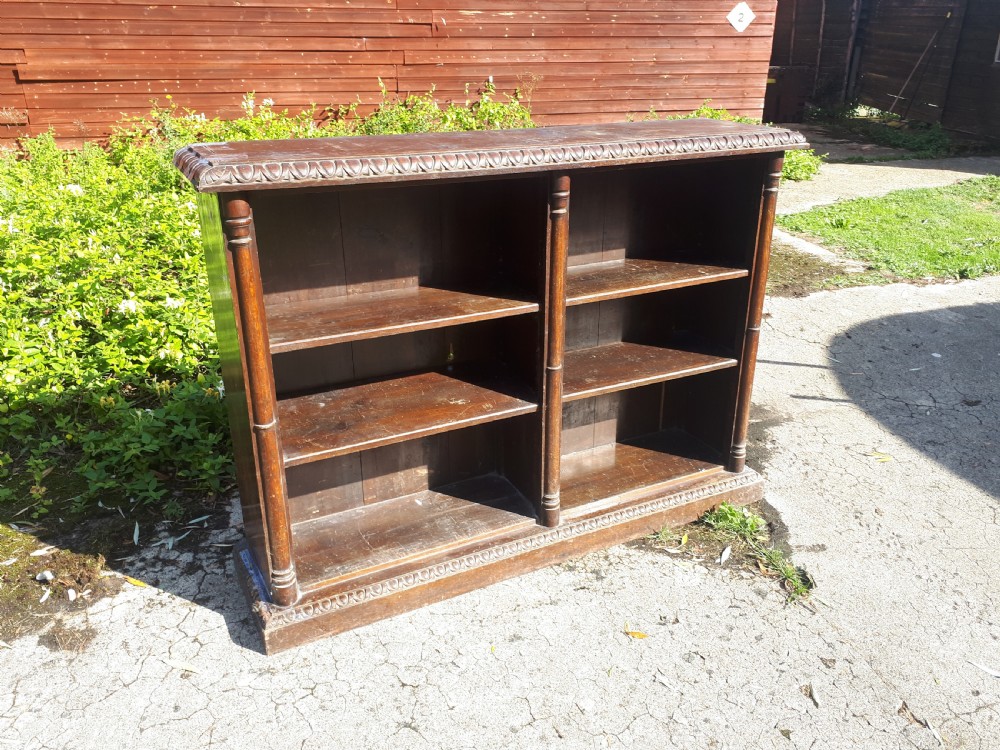 Victorian oak open front bookcase