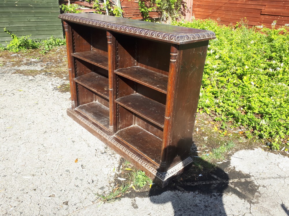 Victorian oak open front bookcase View II