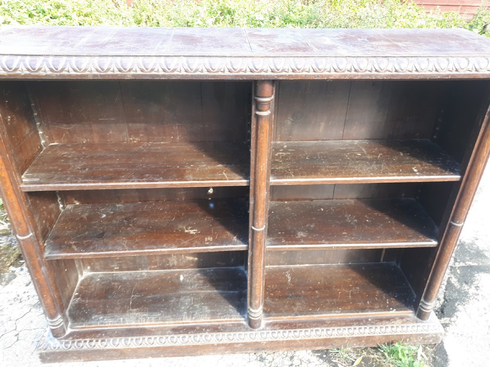 Victorian oak open front bookcase View III