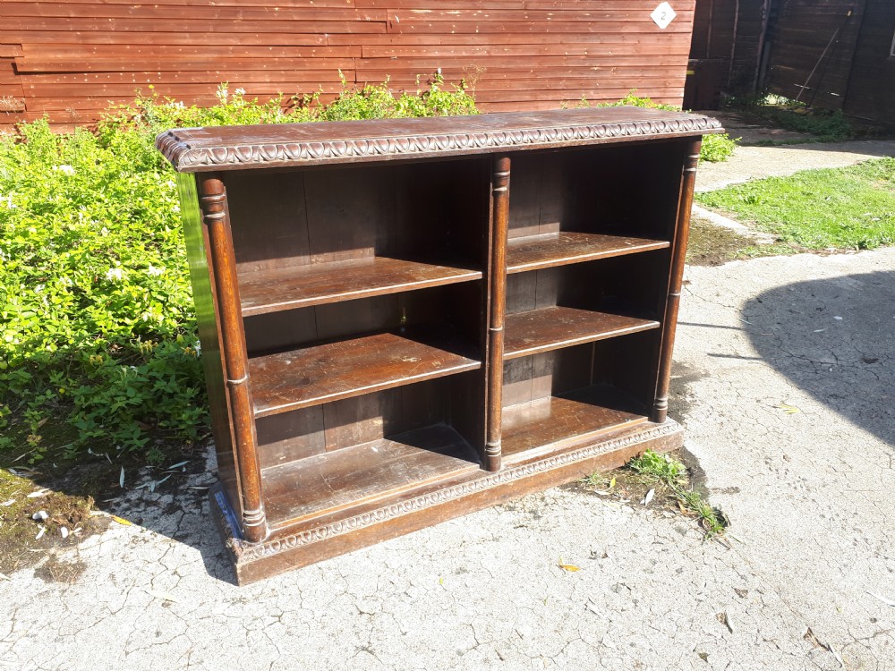 Victorian oak open front bookcase View IV