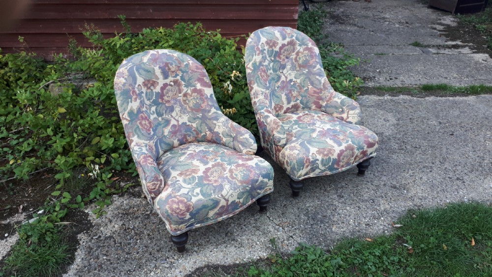 Pair of late Victorian nursing chairs( needing castors) View II