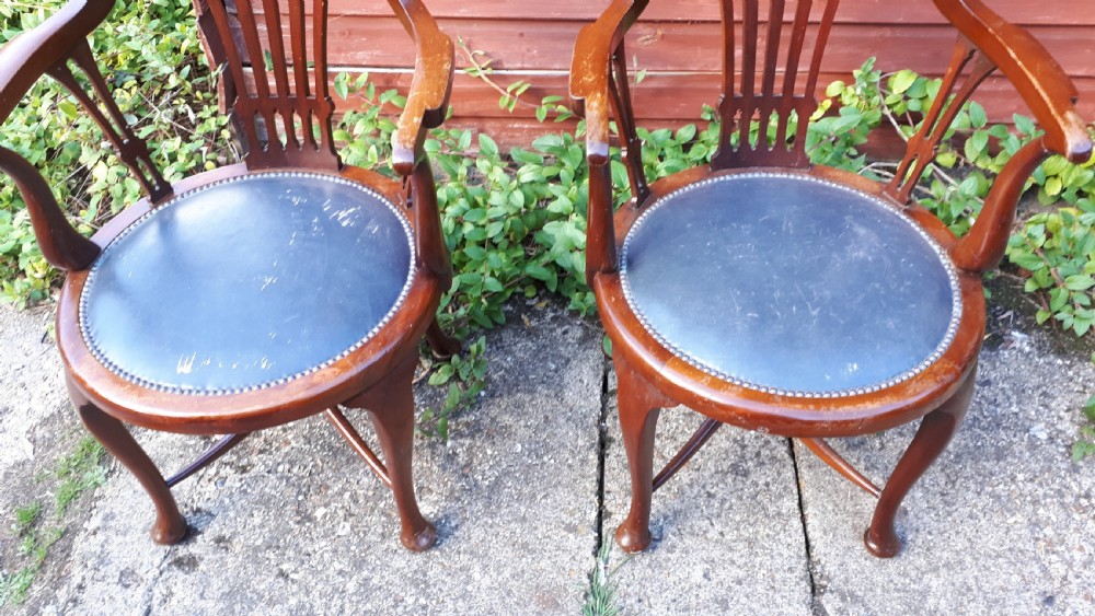 Pair of early 20th century mahogany desk armchairs View III
