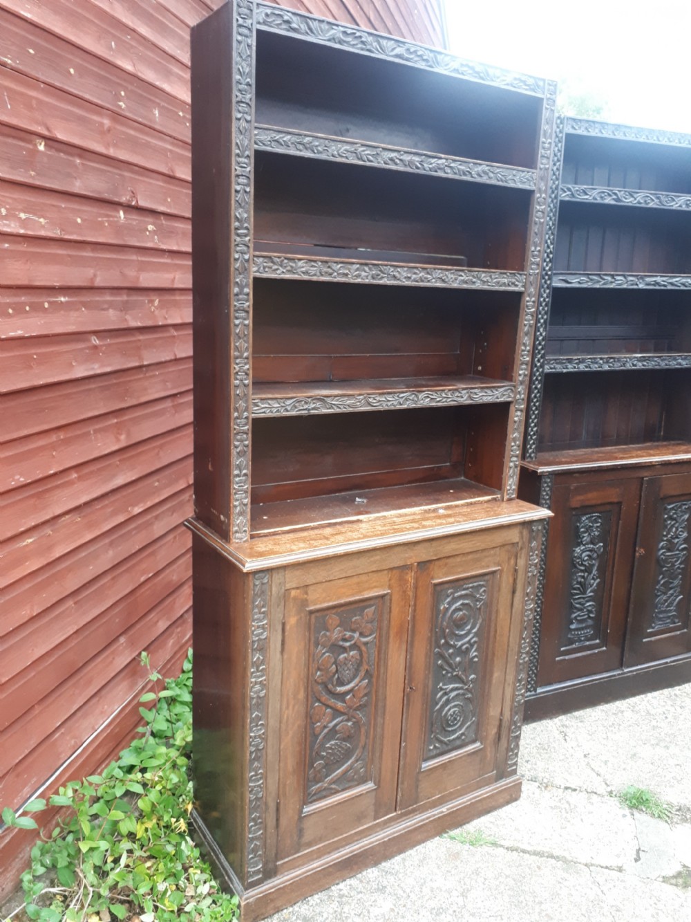 Pair of oak estate made country house cupboard bookcases View II