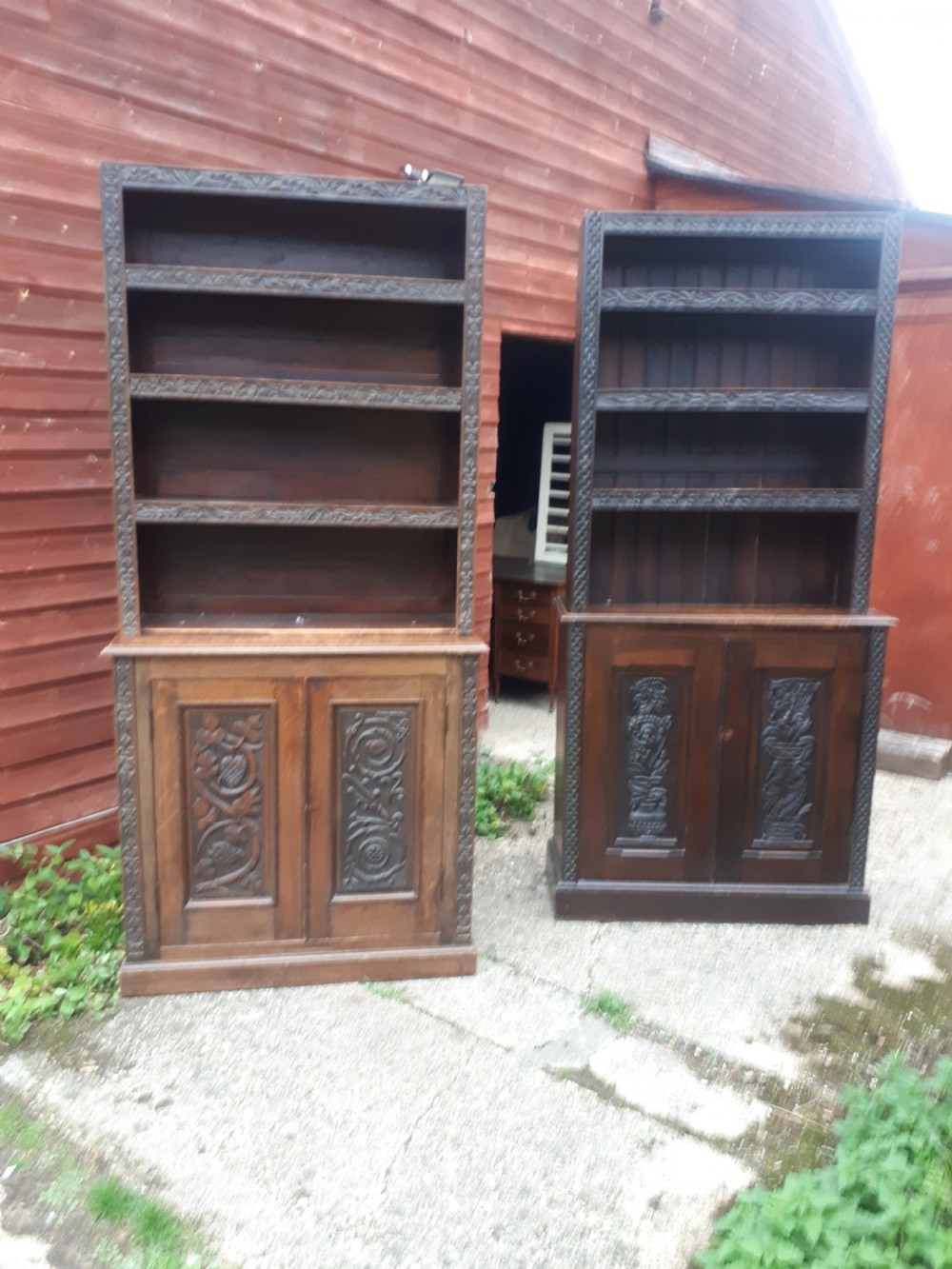 Pair of oak estate made country house cupboard bookcases View V