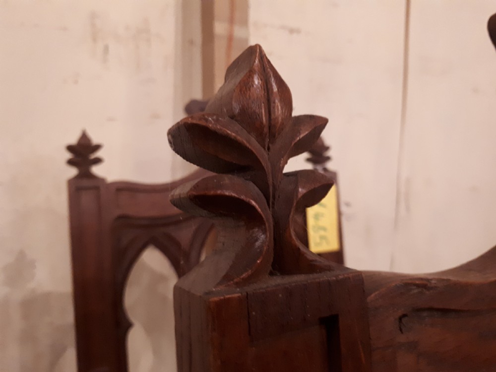 Pair of interesting Gothic oak armchairs View II