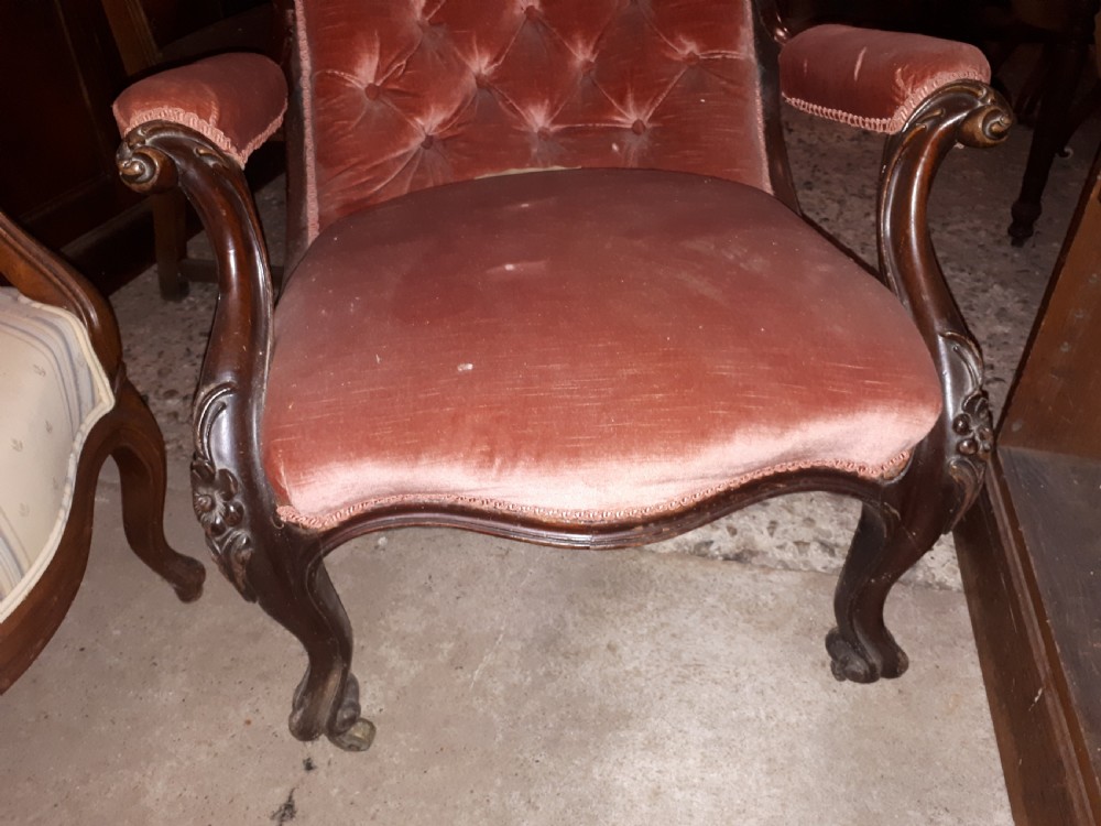 Mid 19th century mahogany frame upholstered armchair View II
