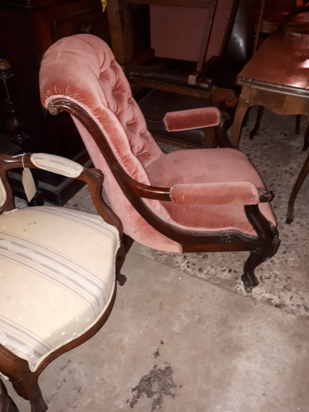 Mid 19th century mahogany frame upholstered armchair View III