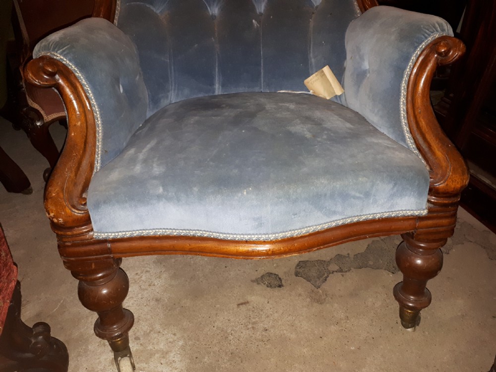 Mid Victorian upholstered button back armchair View II