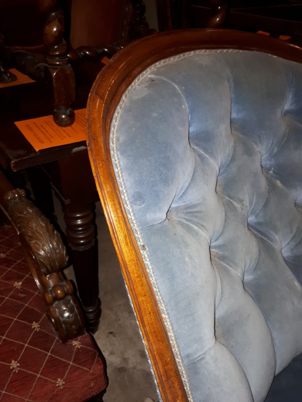 Mid Victorian upholstered button back armchair View IV