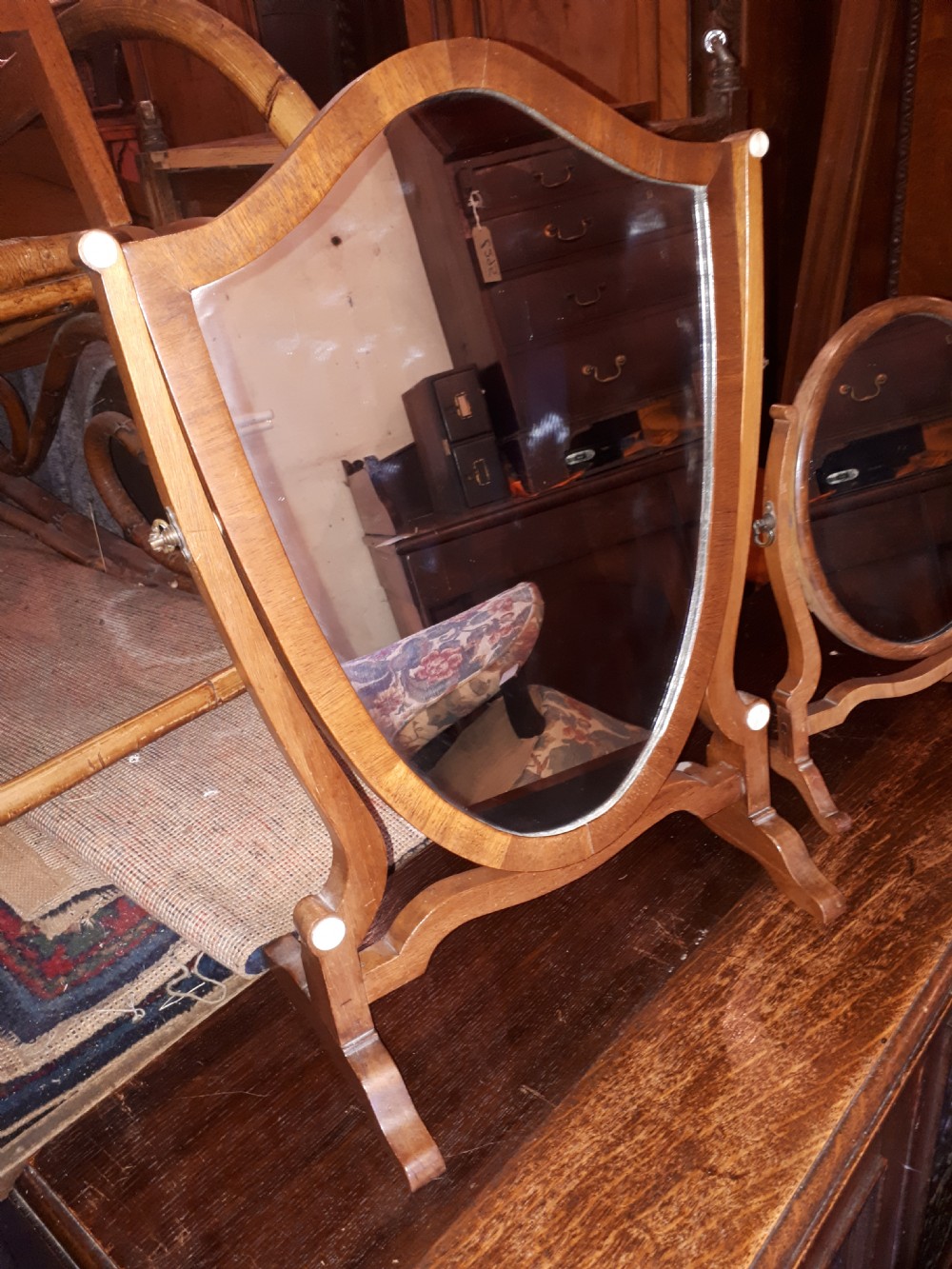 2 early 20th century mahogany Skelton frame dressing mirrors View II
