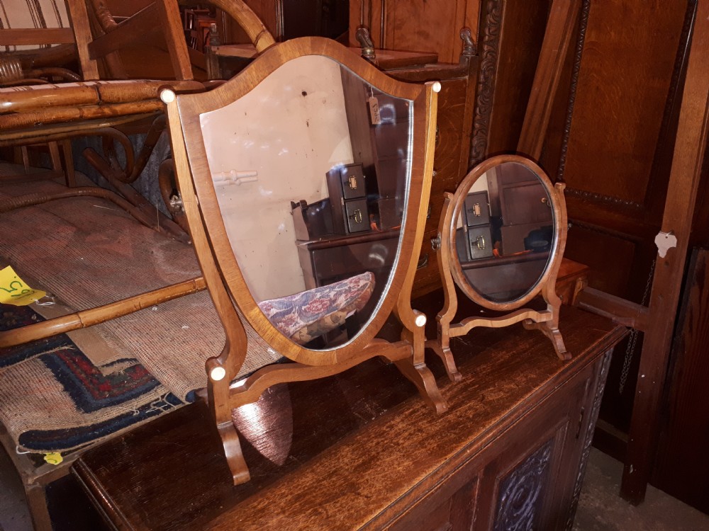 2 early 20th century mahogany Skelton frame dressing mirrors