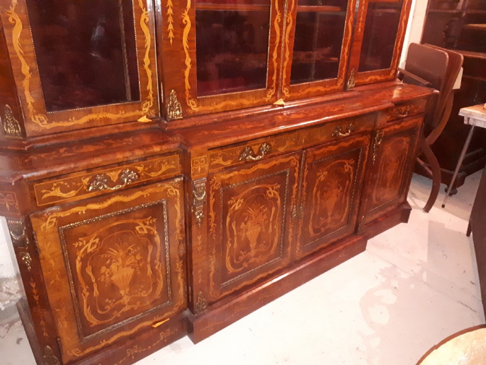 Large inlaid  breakfront bookcase cabinet View II