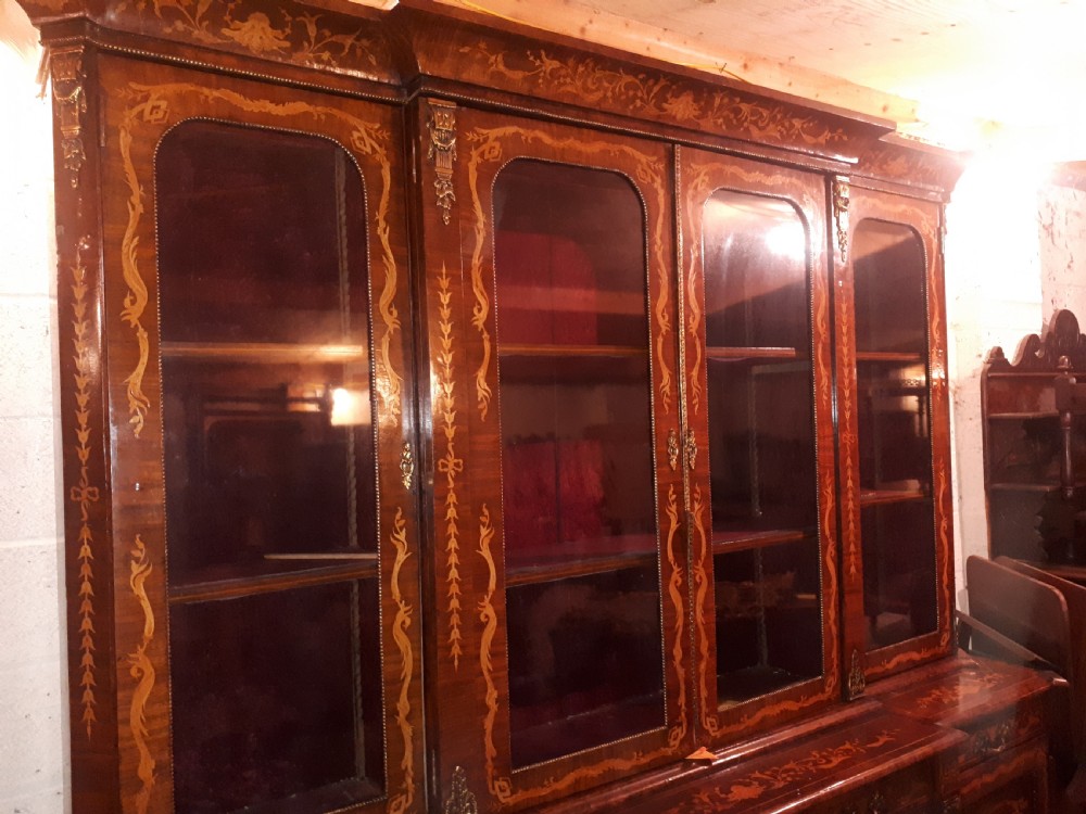 Large inlaid  breakfront bookcase cabinet View III