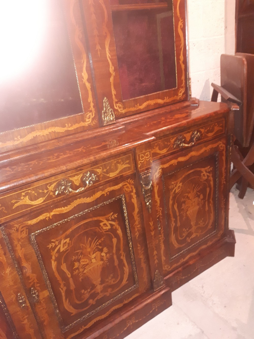 Large inlaid  breakfront bookcase cabinet View IV