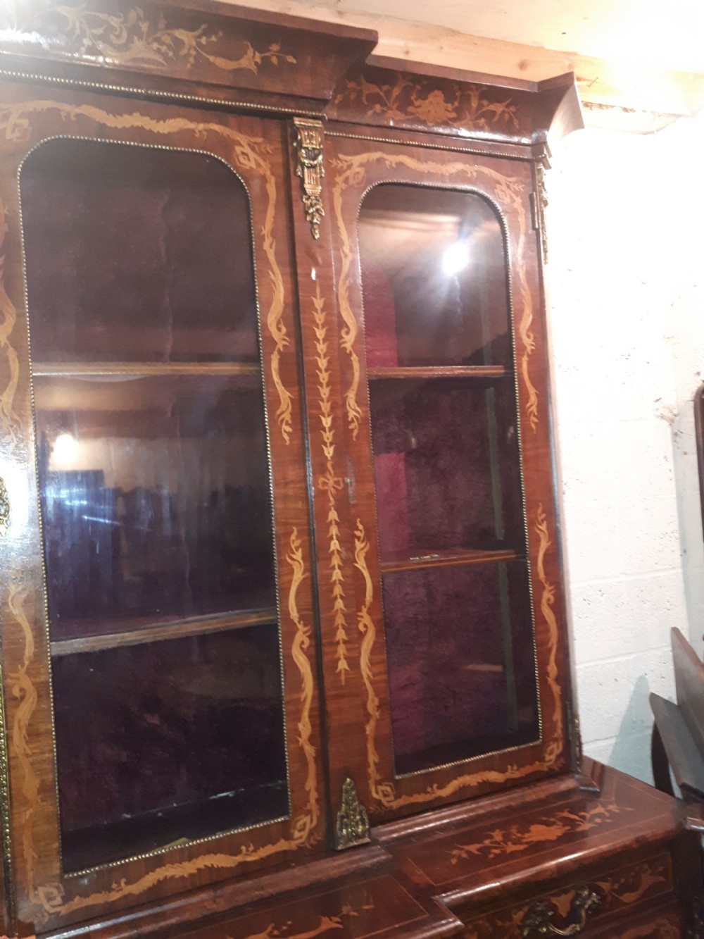 Large inlaid  breakfront bookcase cabinet View V