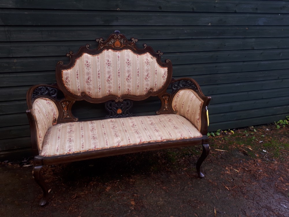 Edwardian inlaid mahogany window seat 