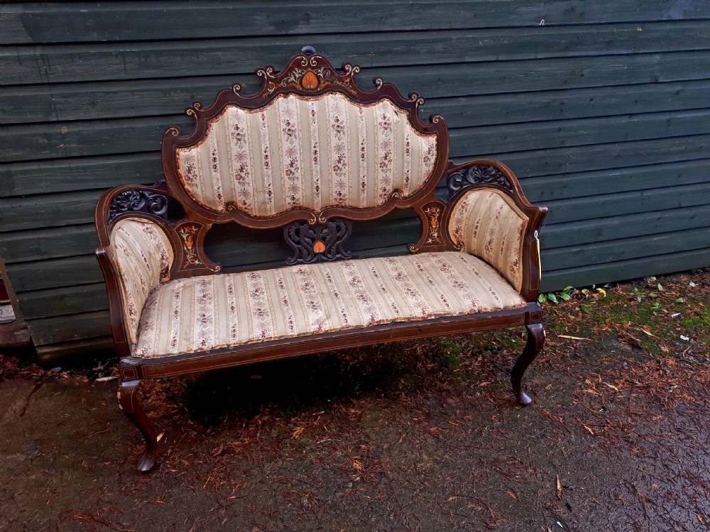 Edwardian inlaid mahogany window seat  View II