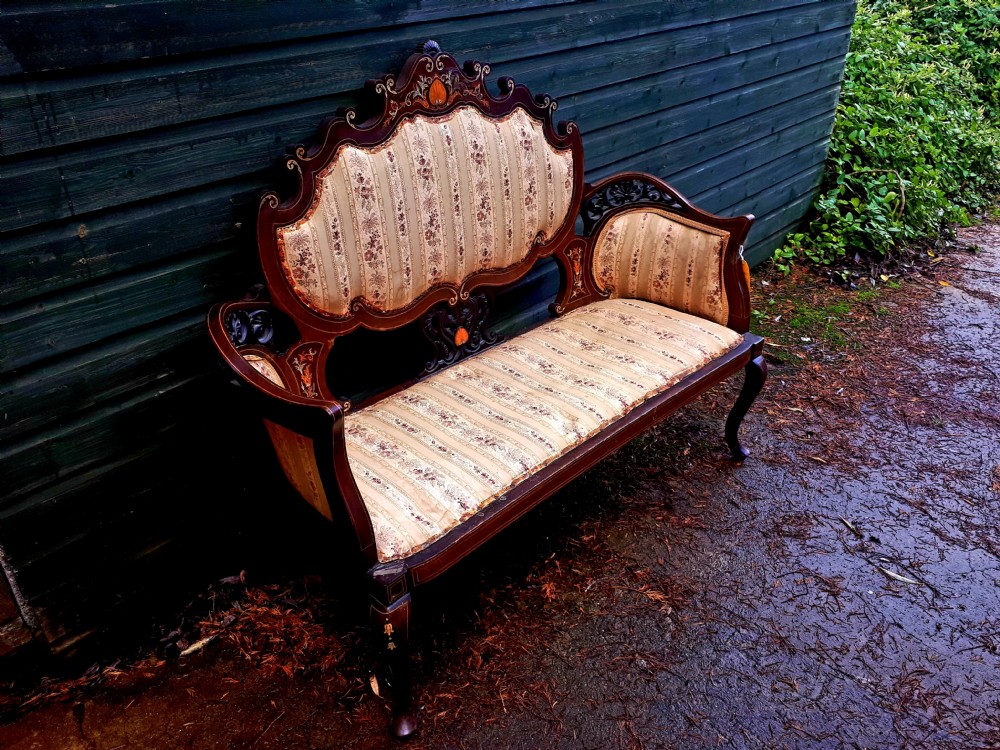Edwardian inlaid mahogany window seat  View IV