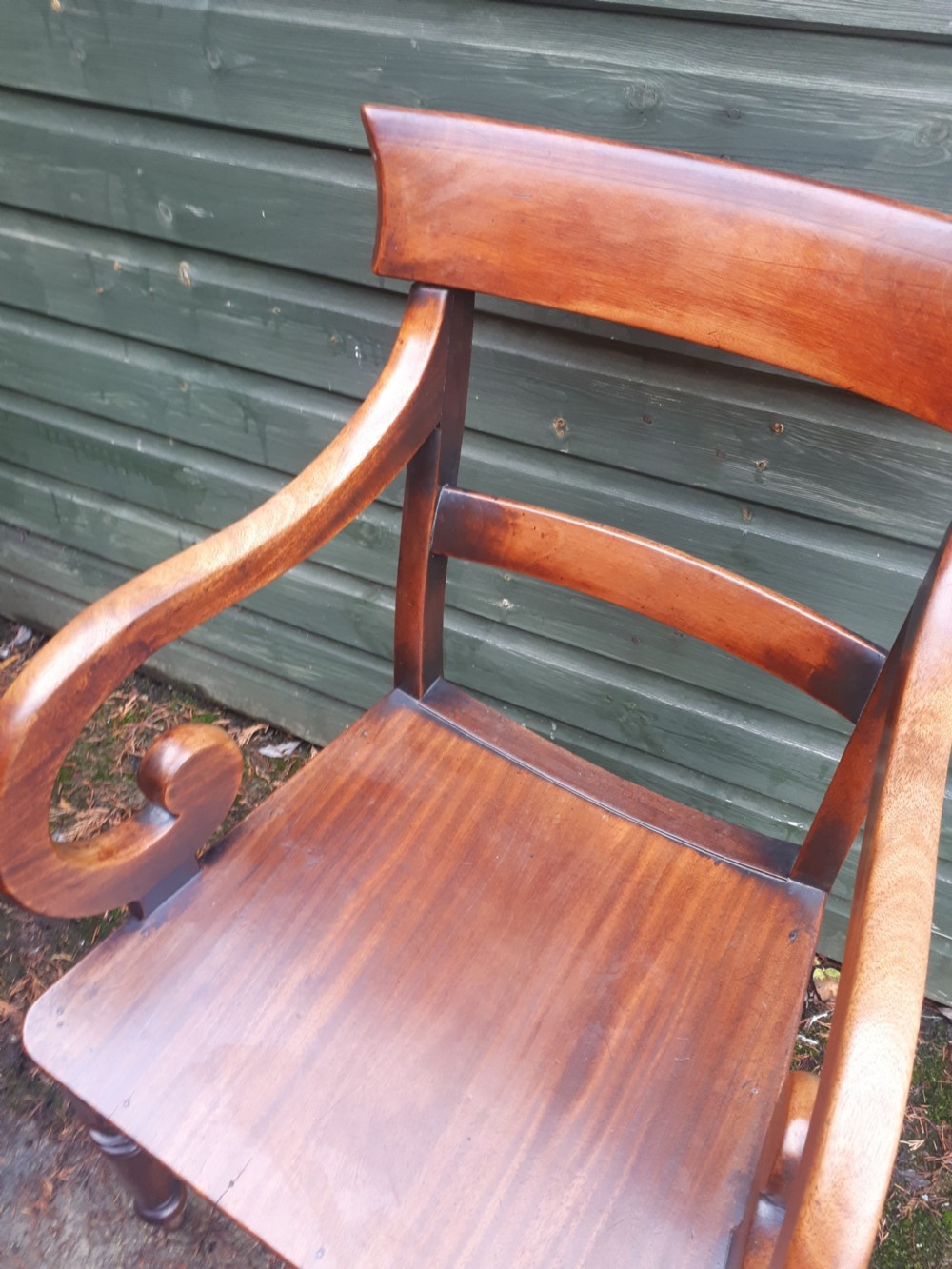 Early Victorian scroll arm desk armchair View II