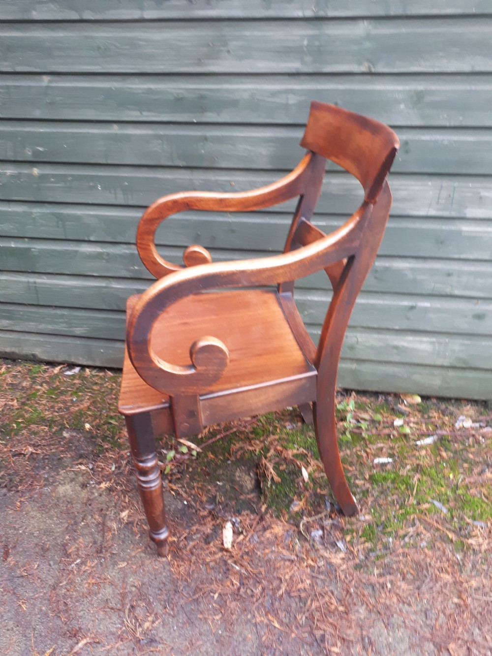 Early Victorian scroll arm desk armchair View III