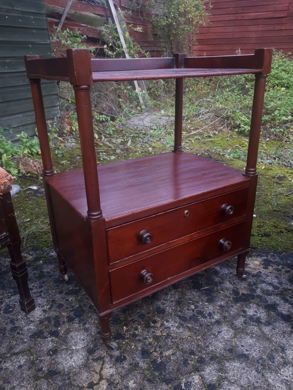 Useful 19th century mahogany 2 drawer table.
