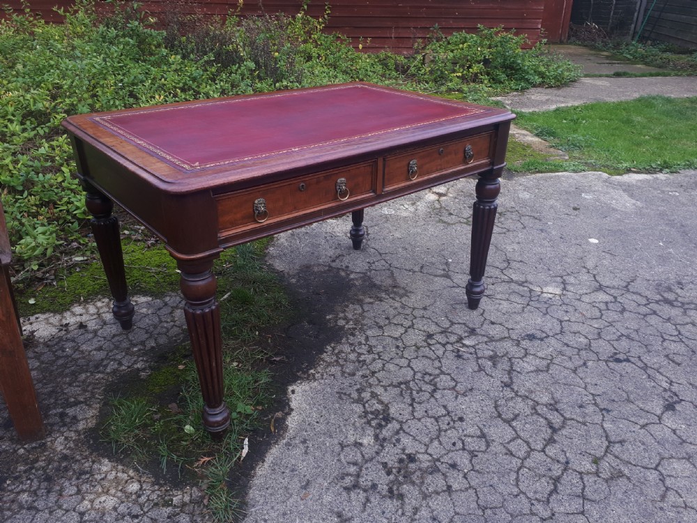 Early Victorian 2 drawer writing table with makers stamp