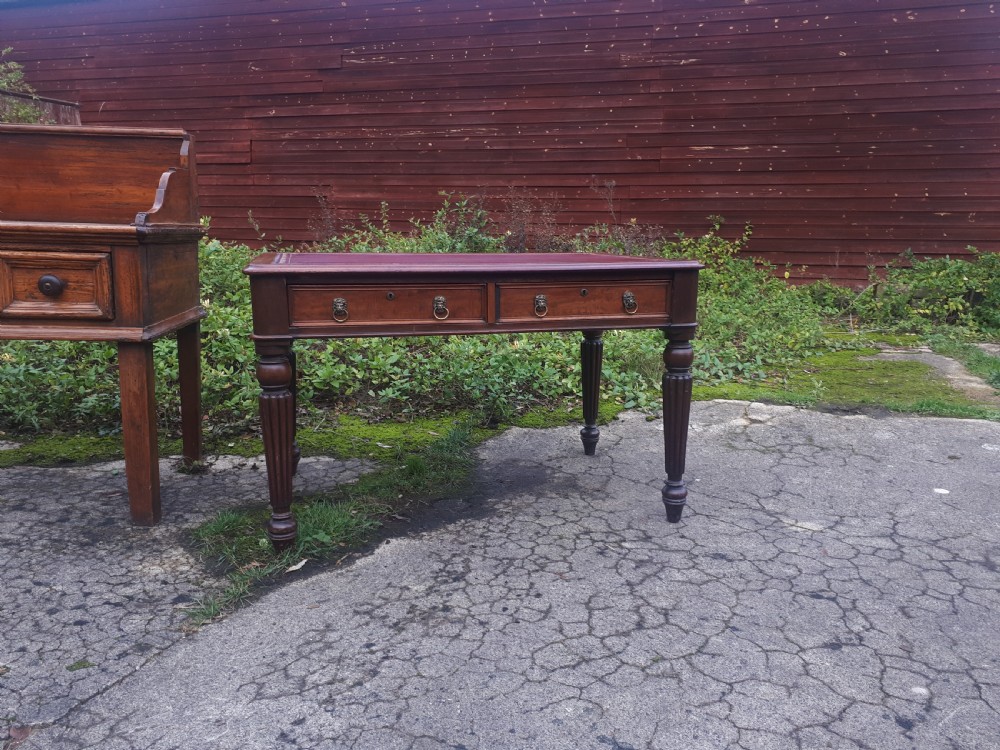 Early Victorian 2 drawer writing table with makers stamp View II