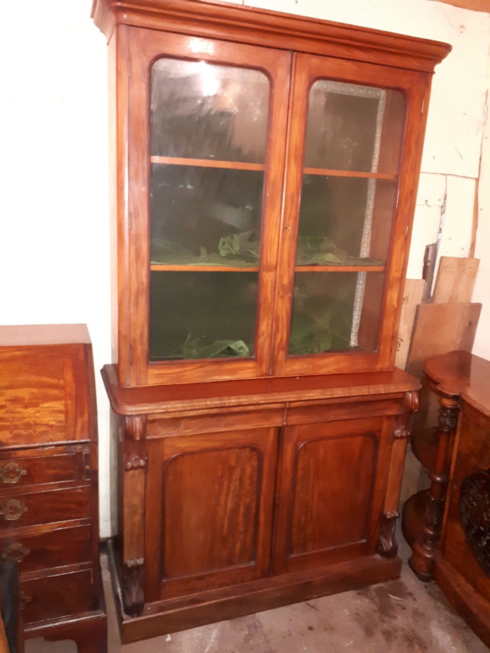 Good Mid-19th century mahogany library bookcase cabinet.  View III