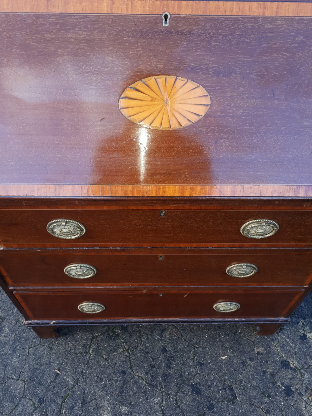 Edwardian inlaid mahogany writing bureau View IV