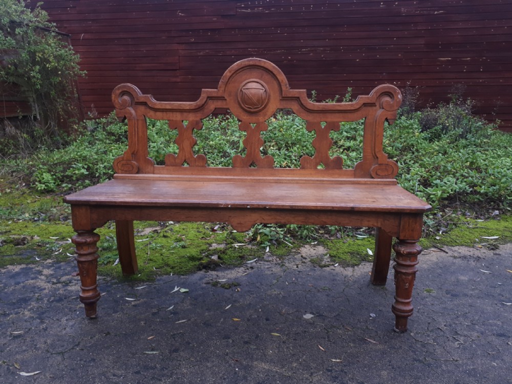 Victorian oak hall seat bench