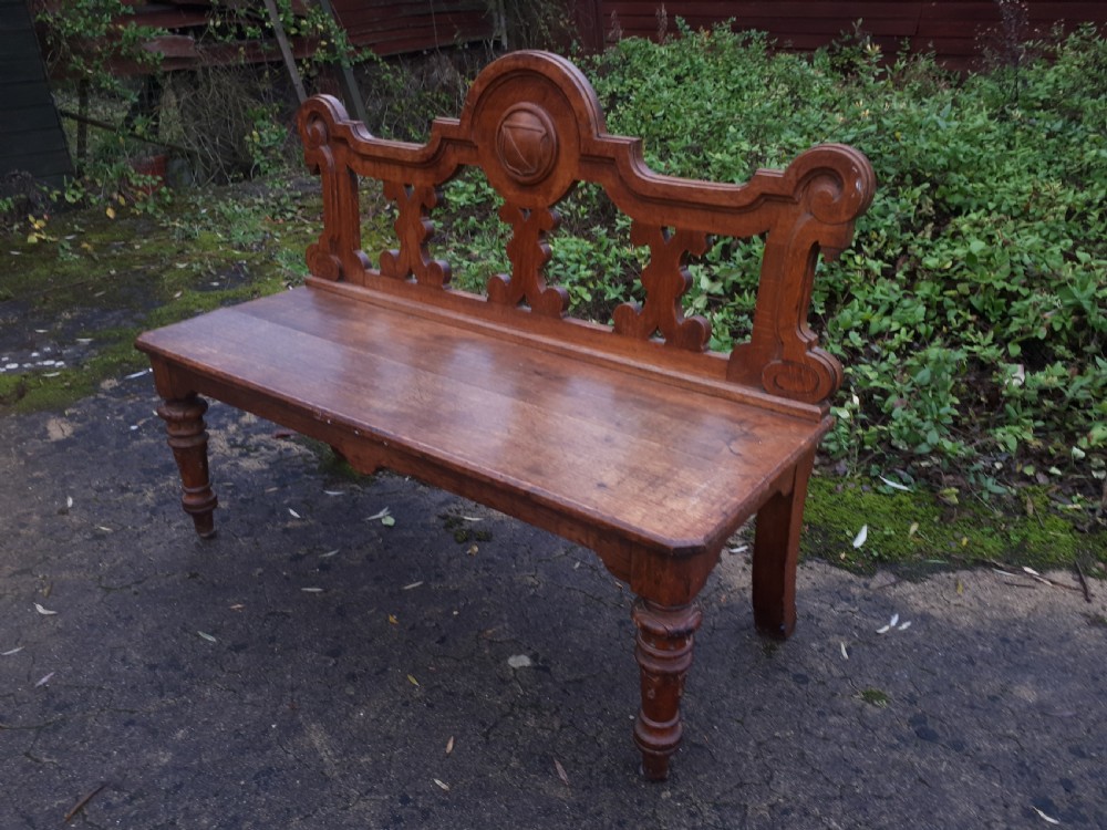 Victorian oak hall seat bench View II