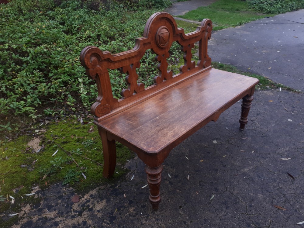Victorian oak hall seat bench View III