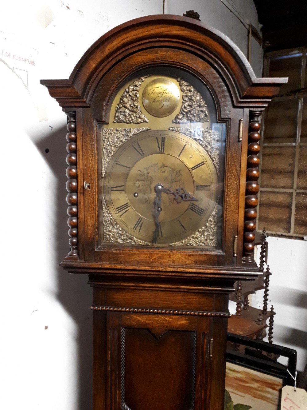 Early 20th century oak quarter striking long case clock View II