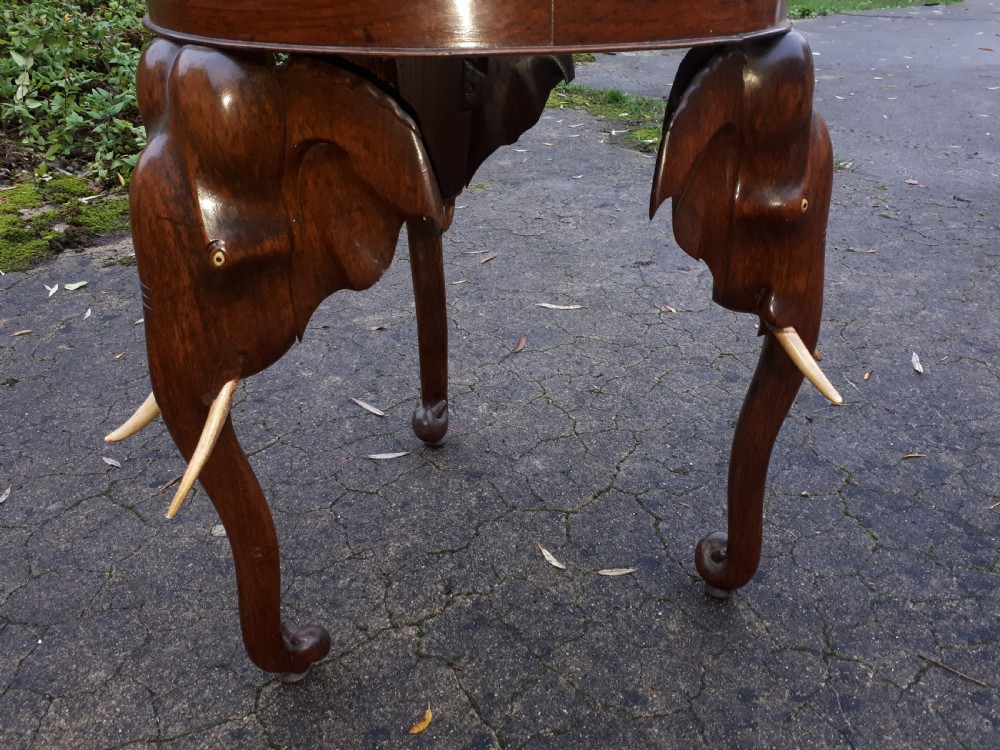 Early 20th century carved Elephant occasional table  View III