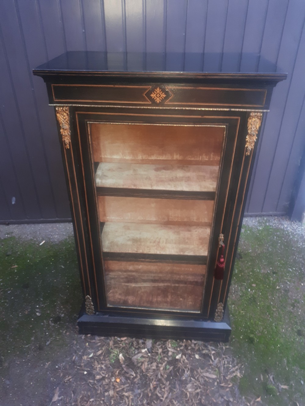 Victorian brass mounted and inlaid pier cabinet