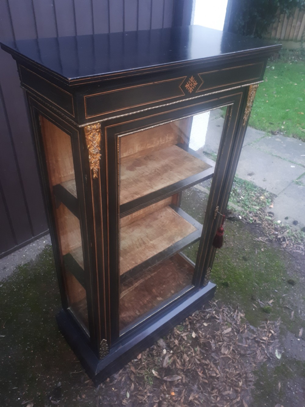 Victorian brass mounted and inlaid pier cabinet View II
