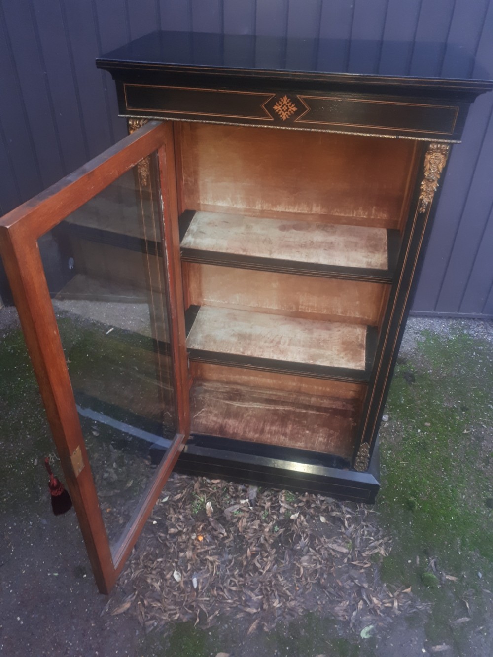 Victorian brass mounted and inlaid pier cabinet View III