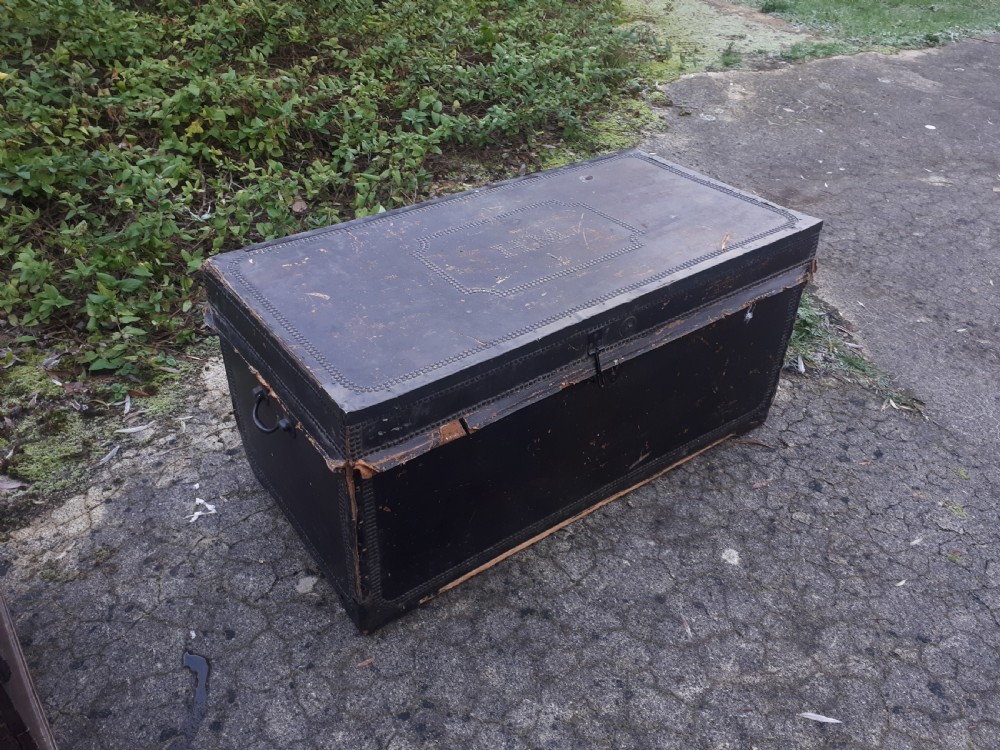 Leather covered camphor wood campaign chest View II
