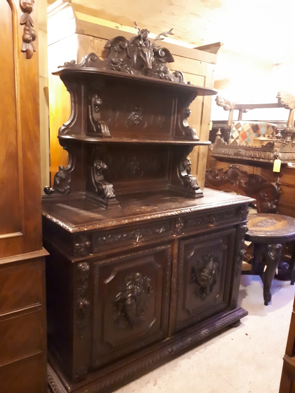 19th century carved oak side cabinet