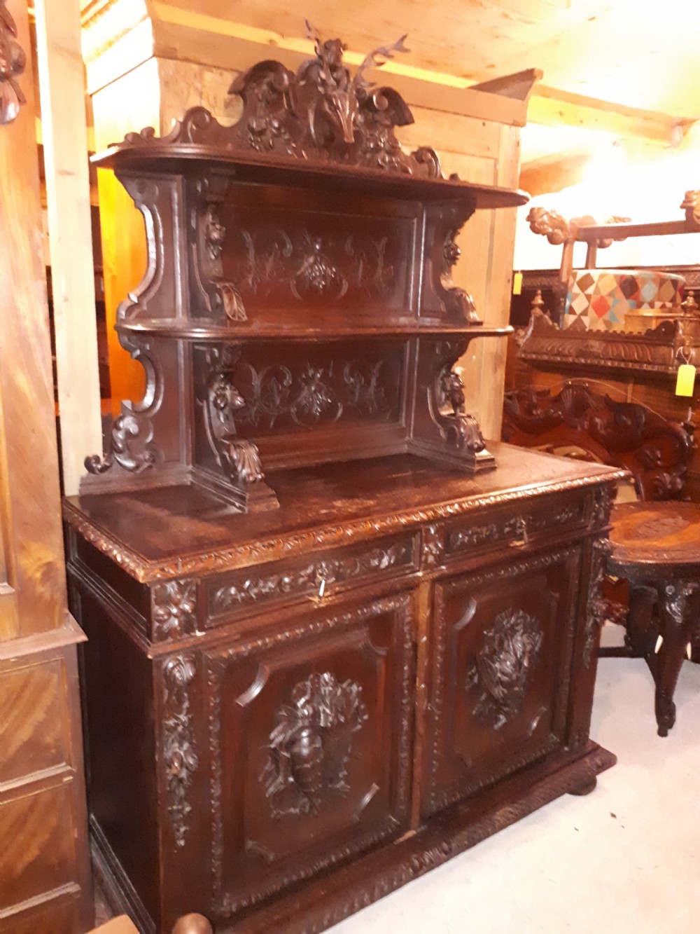 19th century carved oak side cabinet View II