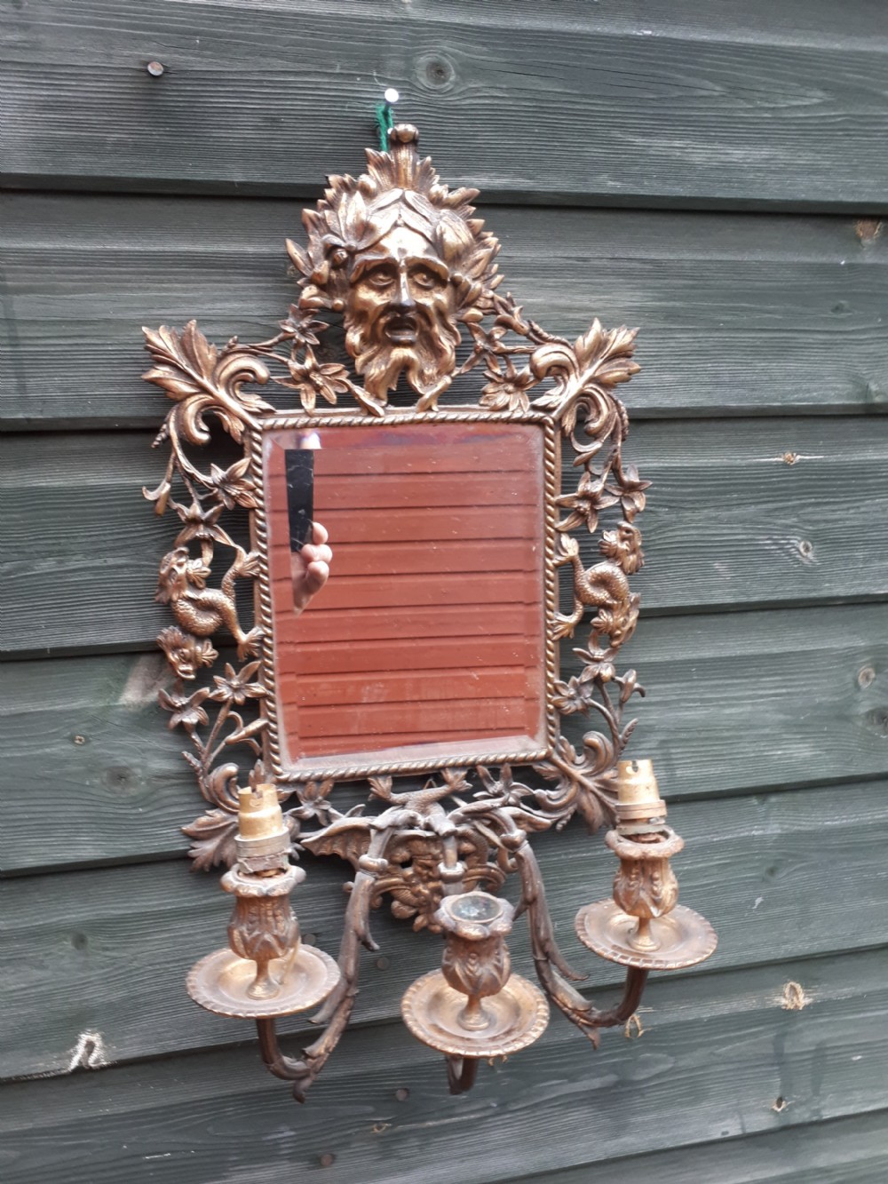 Pair of Green Man mirror wall sconces  View III
