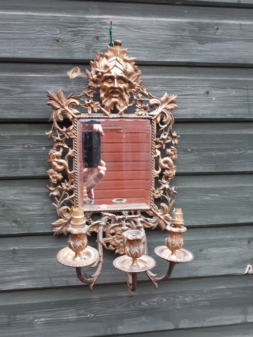 Pair of Green Man mirror wall sconces  View IV