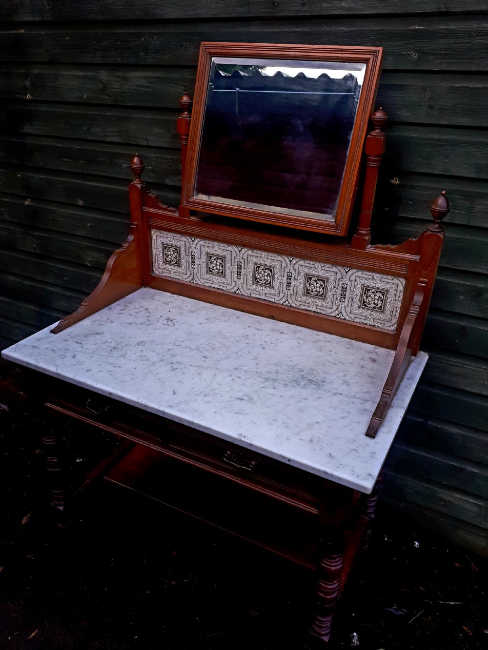 Neat late Victorian marble top hall table.Makers stamp. View II