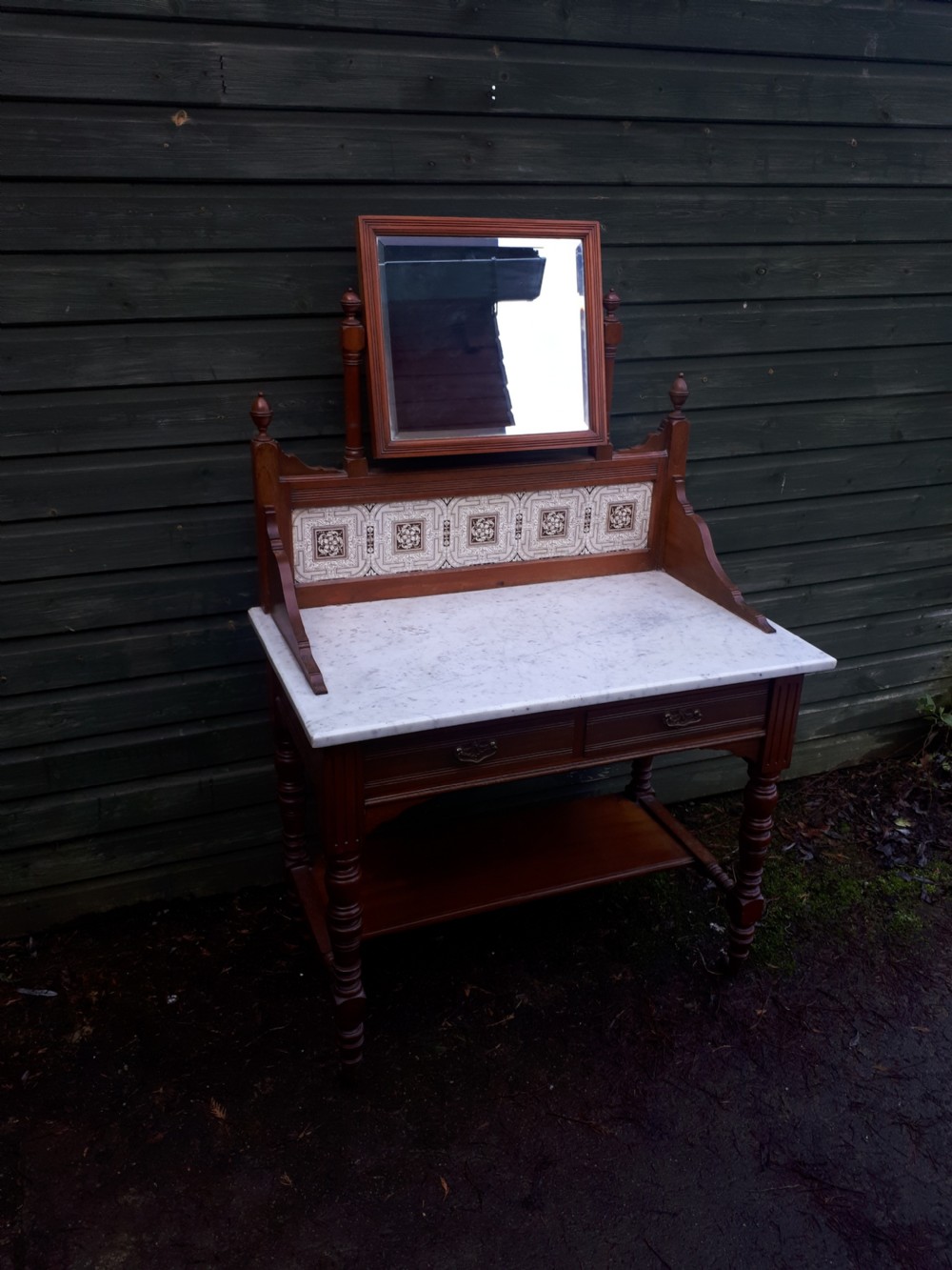 Neat late Victorian marble top hall table.Makers stamp. View V