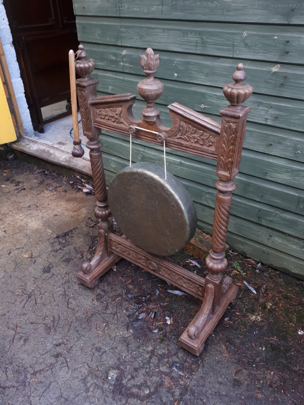 Late Victorian carved oak dinner gong View II