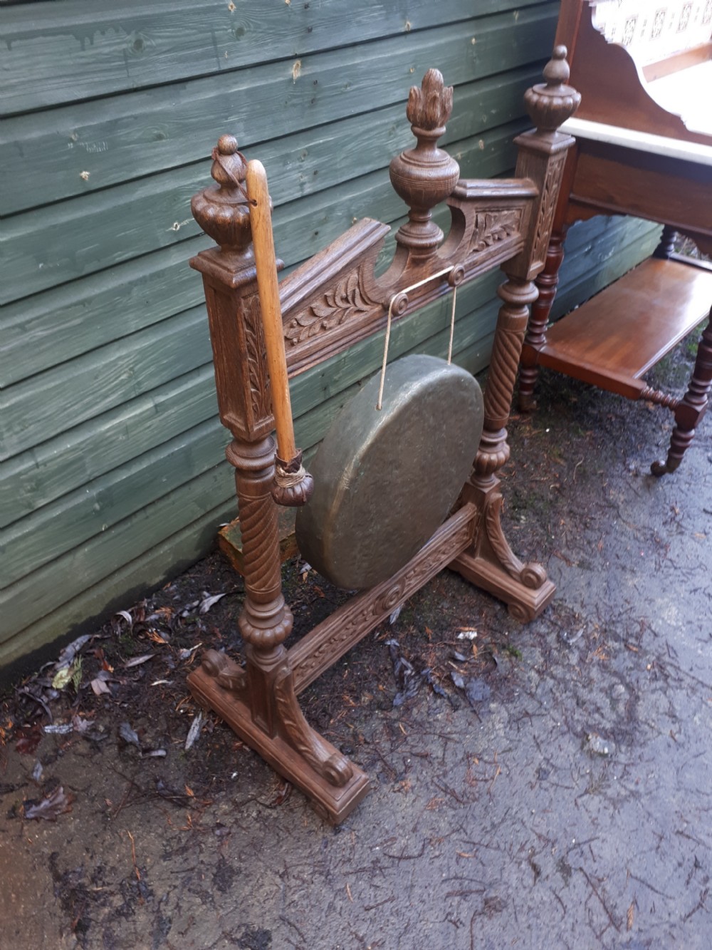 Late Victorian carved oak dinner gong View III