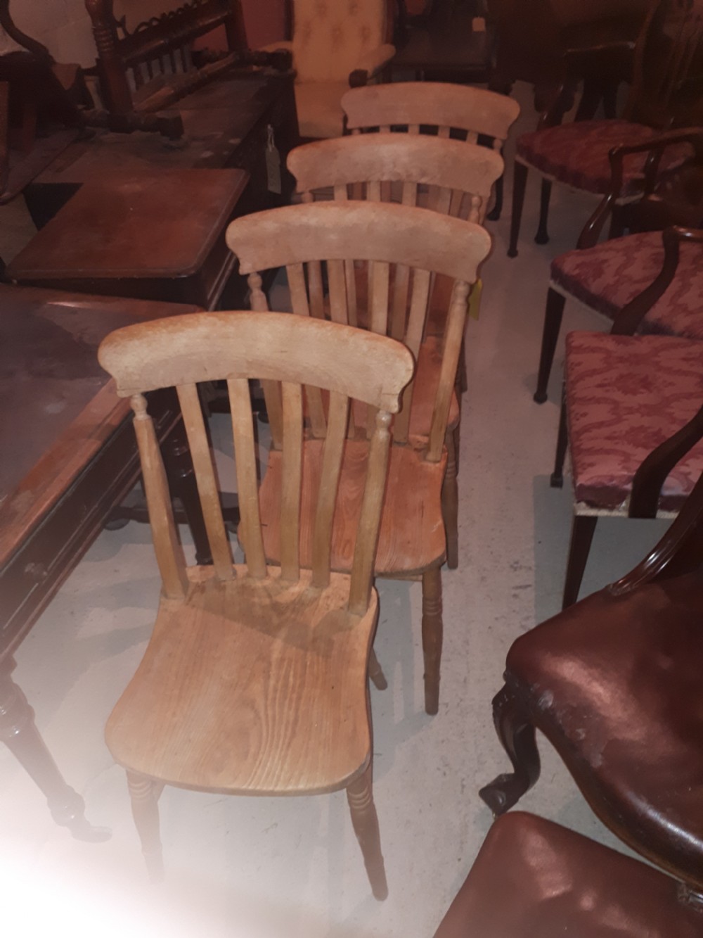 Set of 4 late 19th century windsor kitchen dining chairs.